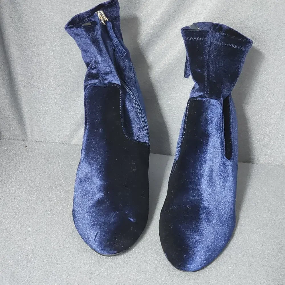Steve Madden Womens Ankle Boots Booties 7.5 Edit Blue Velvet Side Zip 4" Heel - Picture 9 of 14